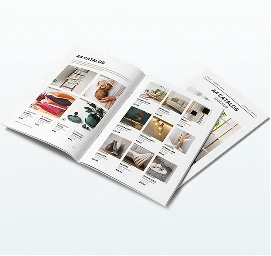 Open catalog with product imagery